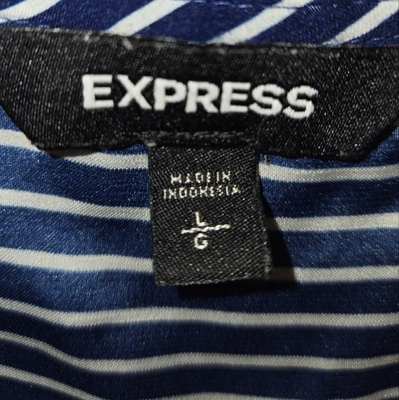 EXPRESS Blue White Striped V-neck Blouse Short Sleeve Size Large - Picture 9 of 10